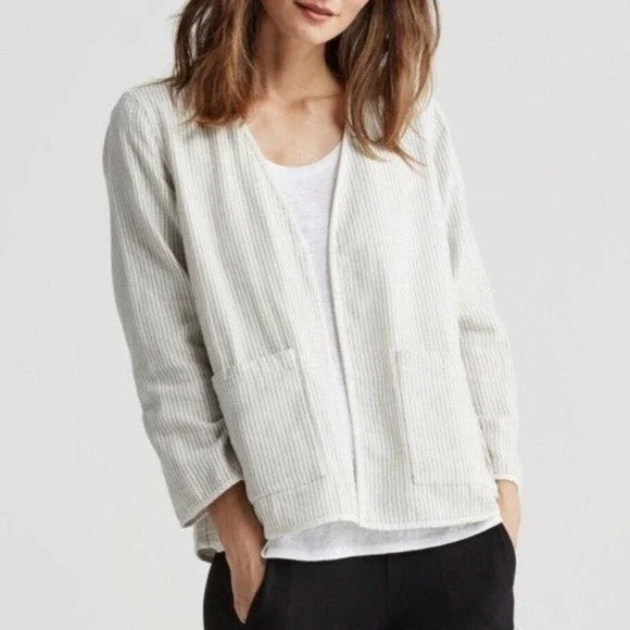 EILEEN FISHER REVERSIBLE COTTON KIMONO JACKET M Open Front Lagenlook Blazer - Picture 5 of 13